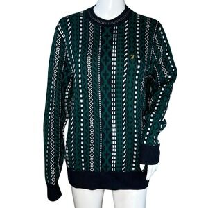 Farah Teal Green Geometric Knit Sweater Small Crewneck Fair Isle Nordic Gorpcore